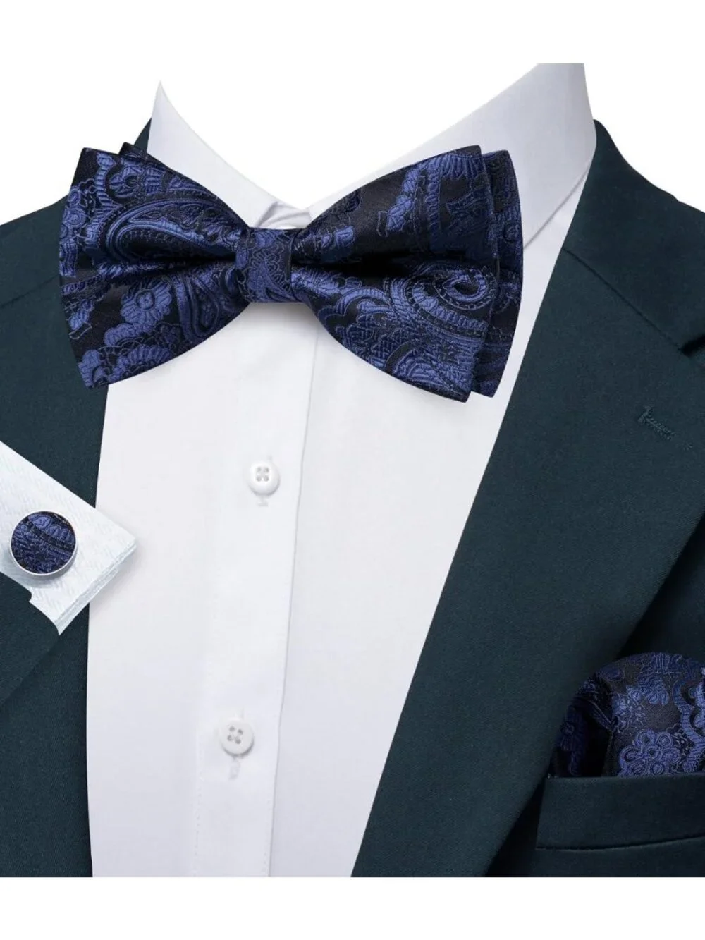 Elegant Paisley Striped Silk Bow Tie Set for Men - Pre-Tied, Formal Accessory